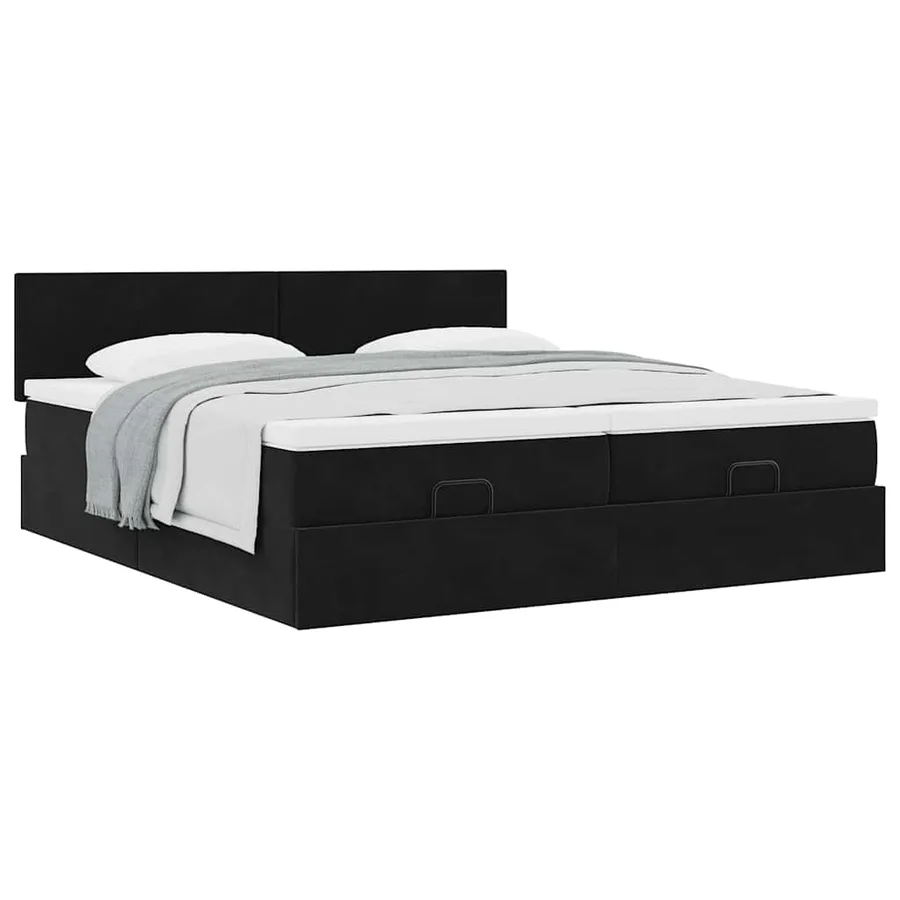 Cadre de lit ottoman avec matelas noir 200x200cm velours - 5