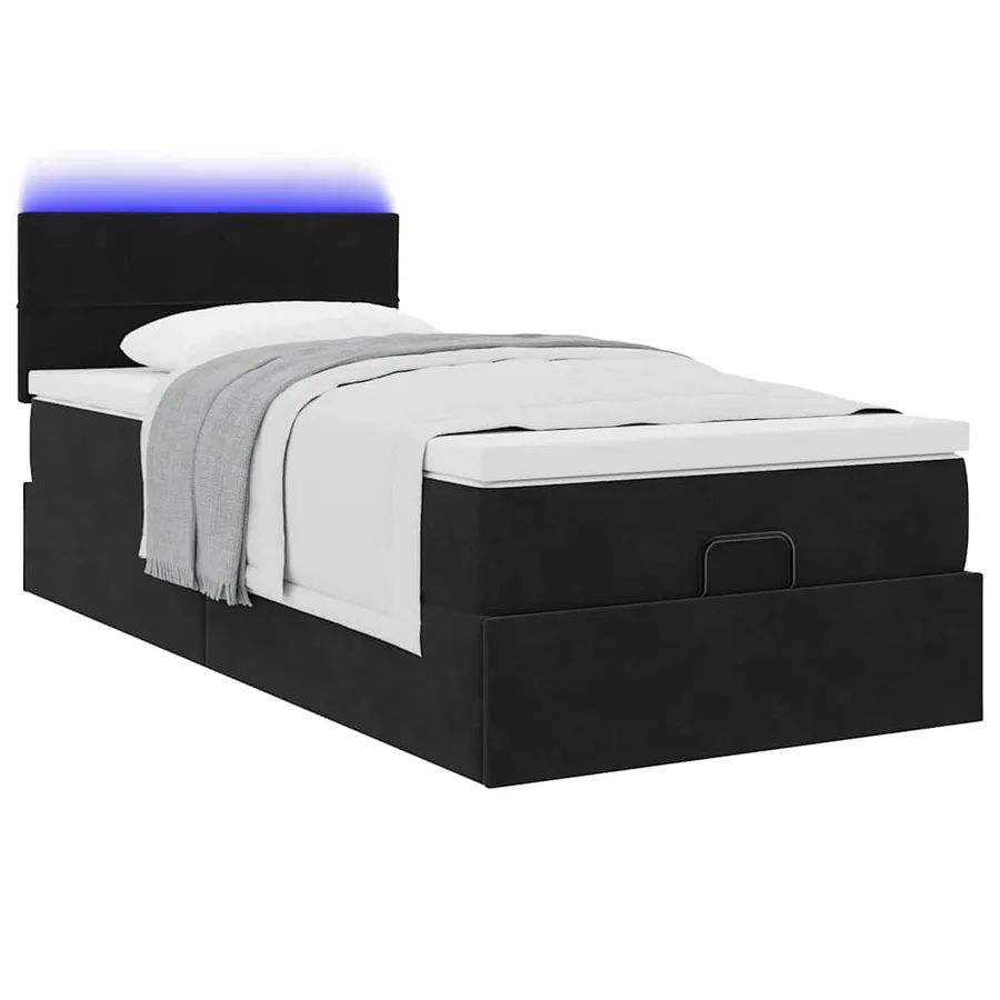 Cadre de lit ottoman avec matelas noir 100x200cm velours - 3