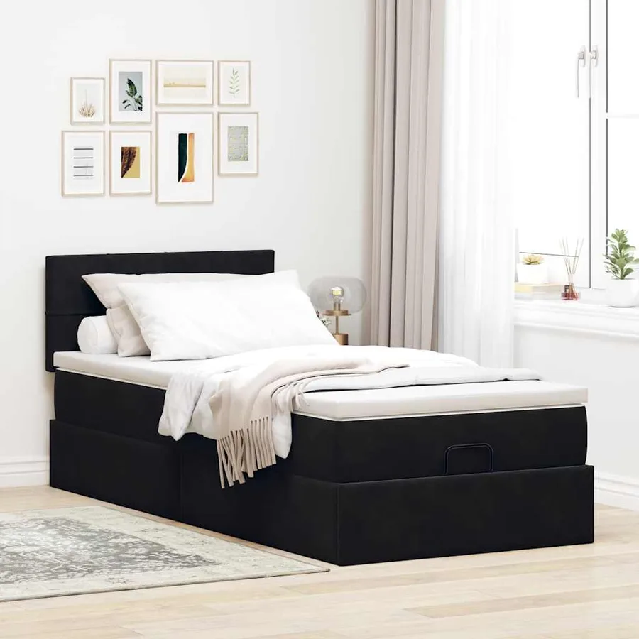 Cadre de lit ottoman avec matelas noir 100x200cm velours - 4