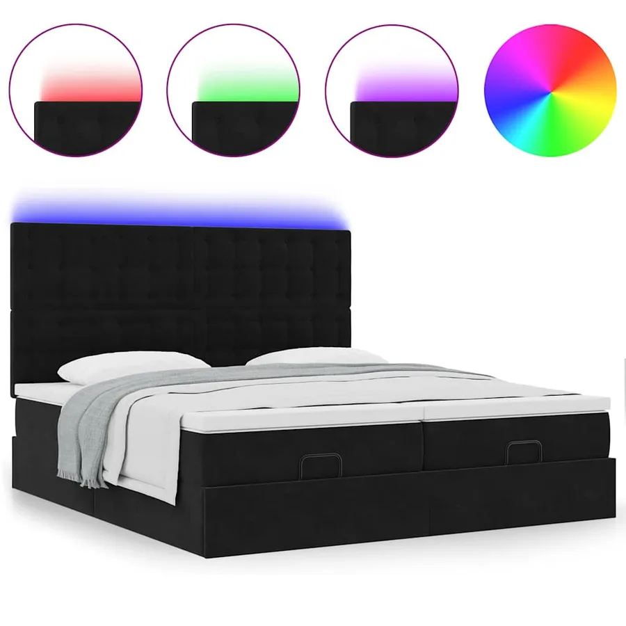 Cadre de lit ottoman avec matelas noir 200x200cm velours - 5
