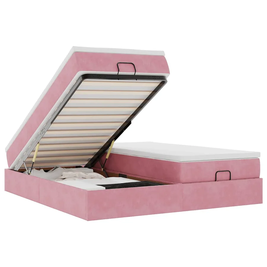 Cadre de lit ottoman avec matelas rose 200x200 cm velours - 2