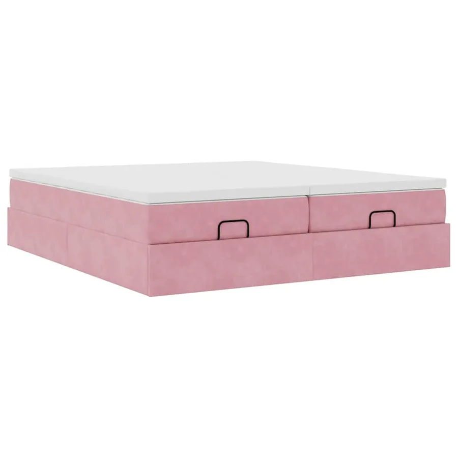 Cadre de lit ottoman avec matelas rose 200x200 cm velours - 9