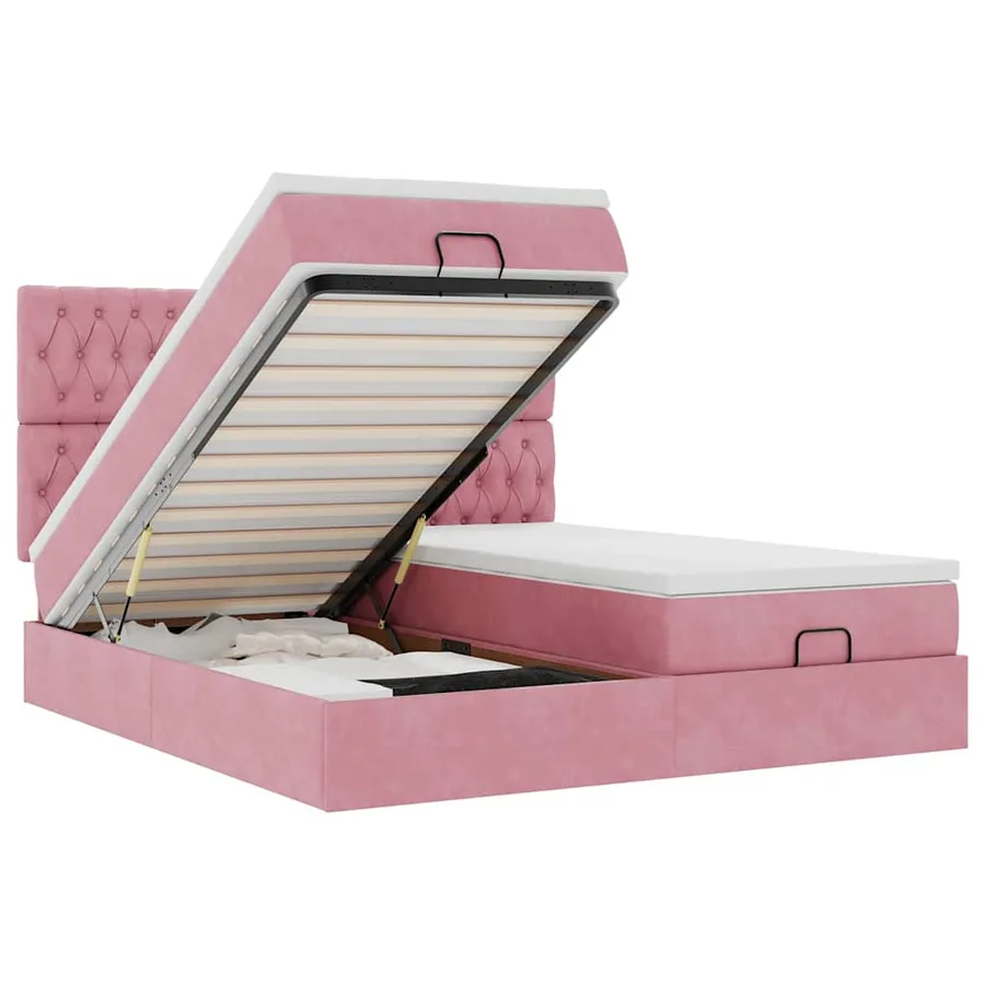Cadre de lit ottoman avec matelas rose 200x200 cm velours - 2