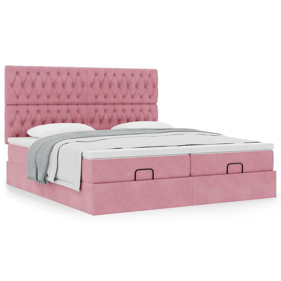 Cadre de lit ottoman avec matelas rose 200x200 cm velours - 4