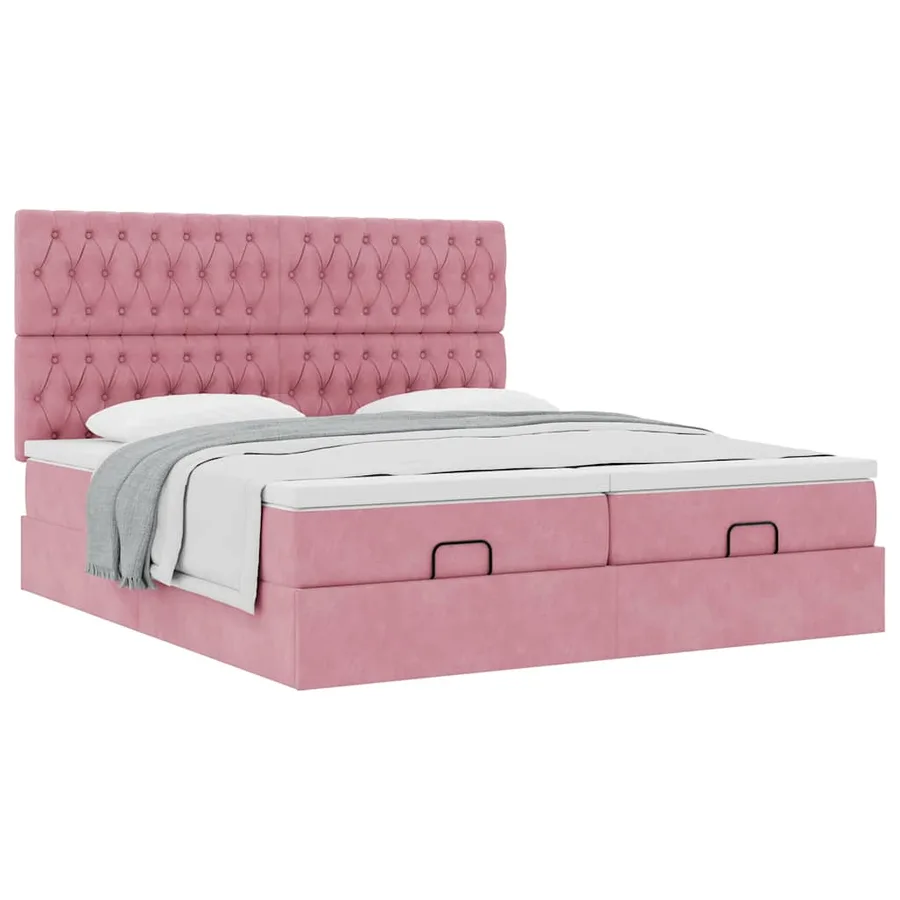 Cadre de lit ottoman avec matelas rose 200x200 cm velours - 5