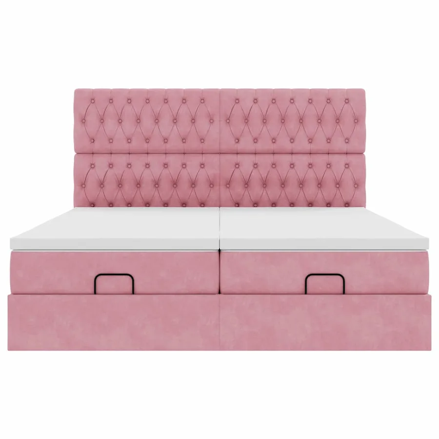 Cadre de lit ottoman avec matelas rose 200x200 cm velours - 7