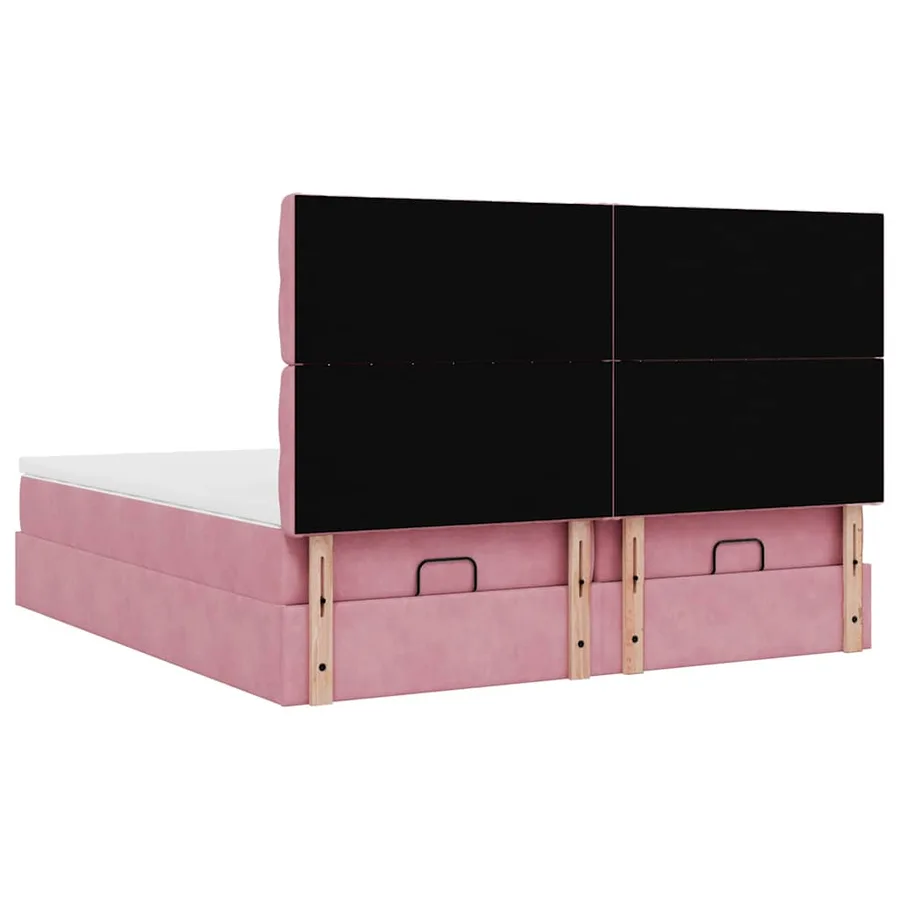 Cadre de lit ottoman avec matelas rose 200x200 cm velours - 9