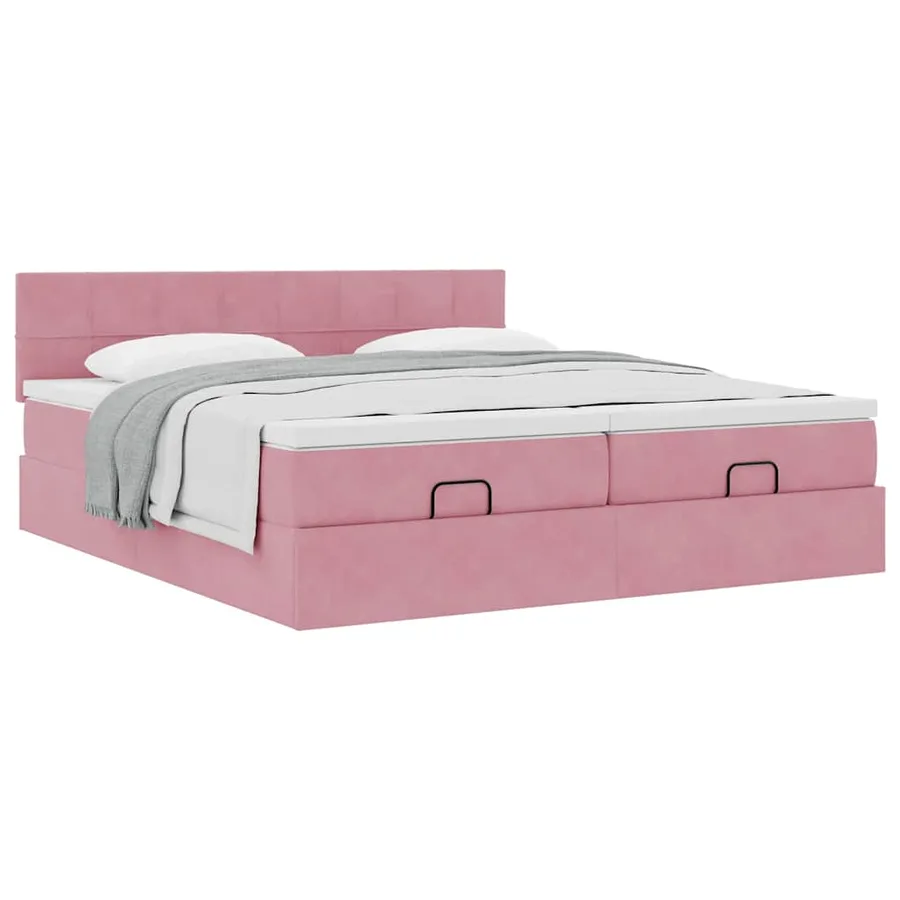Cadre de lit ottoman avec matelas rose 200x200 cm velours - 5