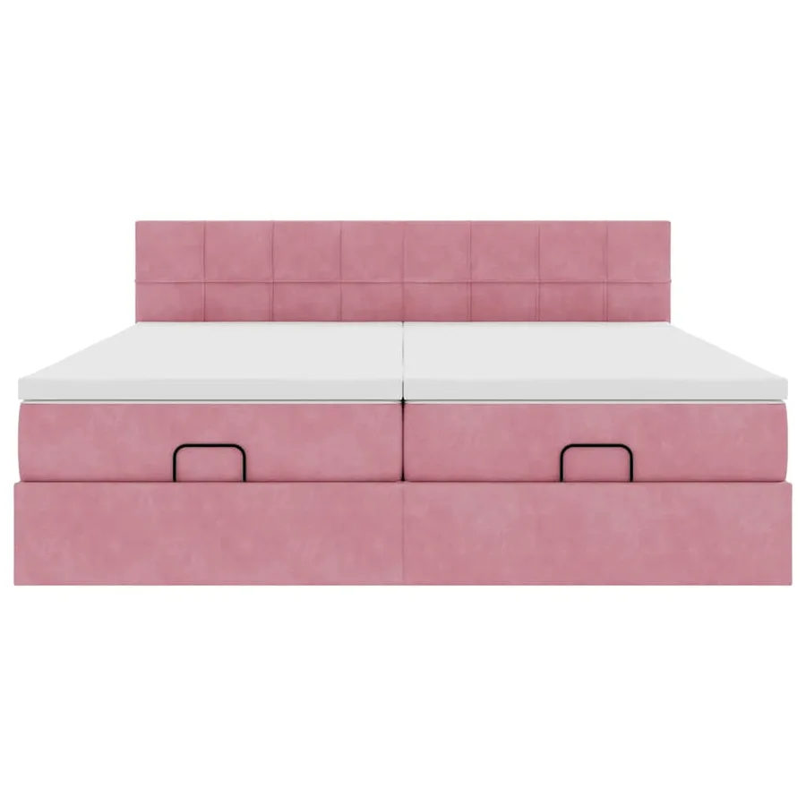 Cadre de lit ottoman avec matelas rose 200x200 cm velours - 7