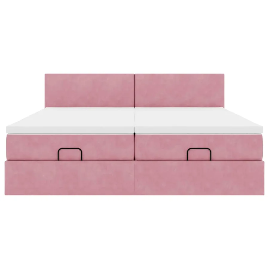 Cadre de lit ottoman avec matelas rose 200x200 cm velours - 8