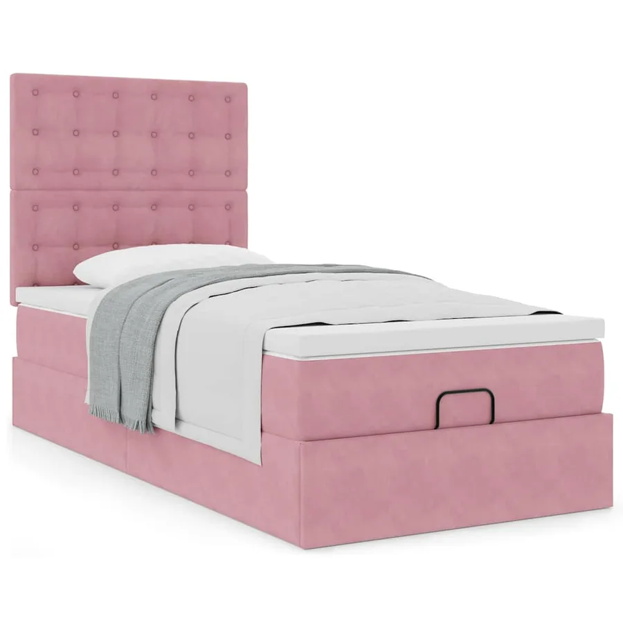 Cadre de lit ottoman avec matelas rose 100x200 cm velours - 4