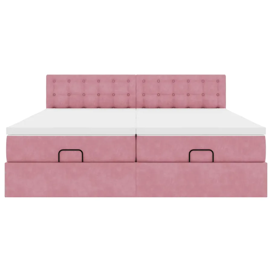 Cadre de lit ottoman avec matelas rose 200x200 cm velours - 7