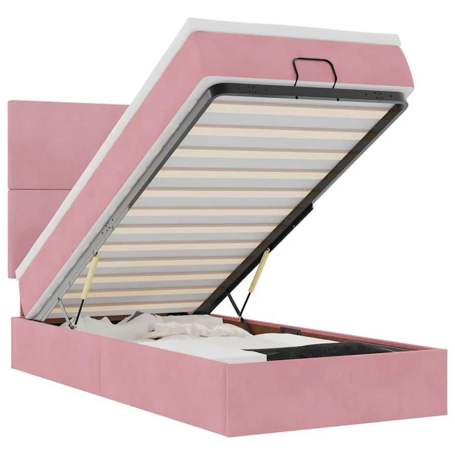 Cadre de lit ottoman avec matelas rose 100x200 cm velours - 2