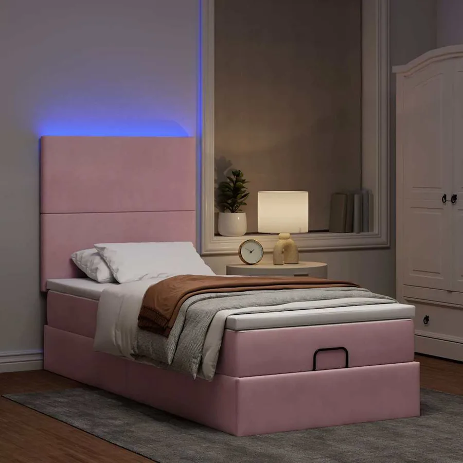Cadre de lit ottoman avec matelas rose 100x200 cm velours - 3