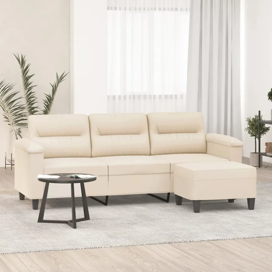 Canapé 3 places avec repose-pieds Beige 180 cm Tissu microfibre