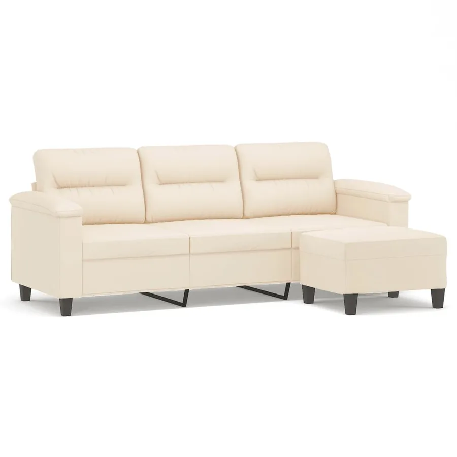 Canapé 3 places avec repose-pieds Beige 180 cm Tissu microfibre - 2