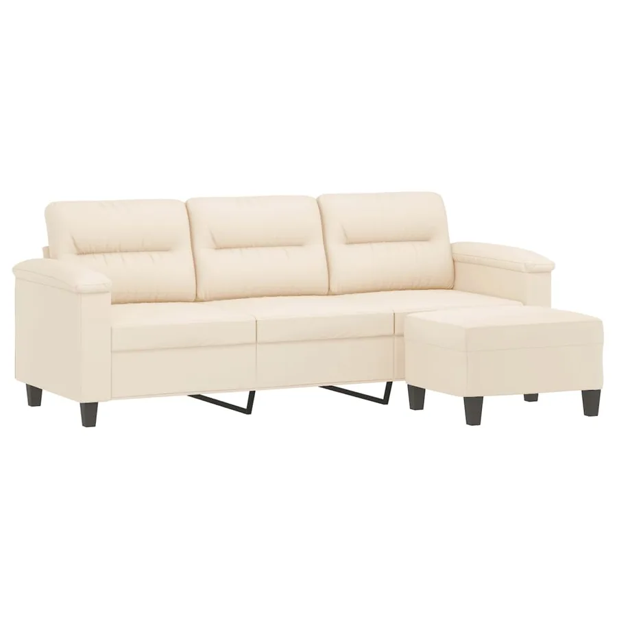 Canapé 3 places avec repose-pieds Beige 180 cm Tissu microfibre - 3