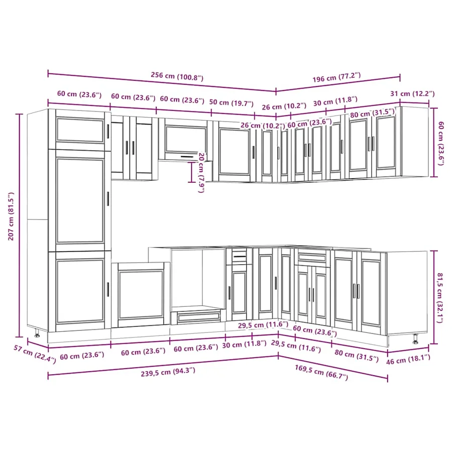 Ensemble d'armoires de cuisine 14 pcs Porto bois d'ingénierie - 8