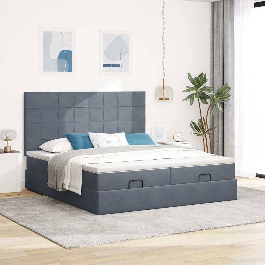 Cadre de lit ottoman avec matelas gris foncé 200x200 cm velours - 3