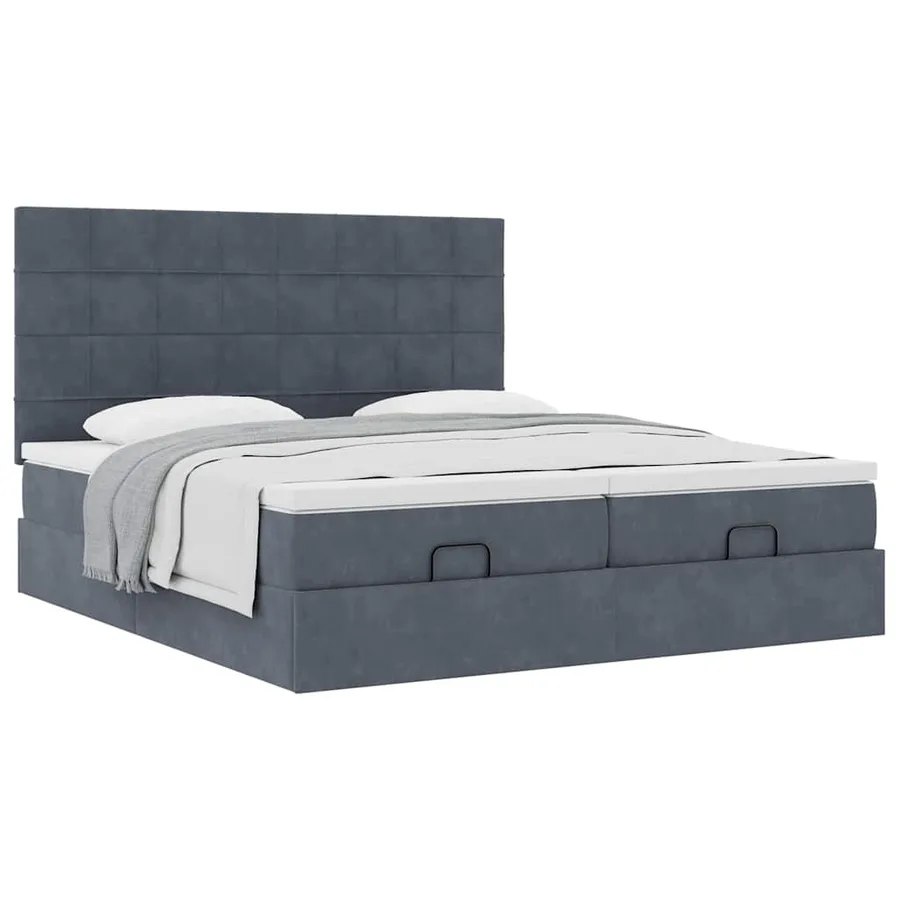 Cadre de lit ottoman avec matelas gris foncé 200x200 cm velours - 5