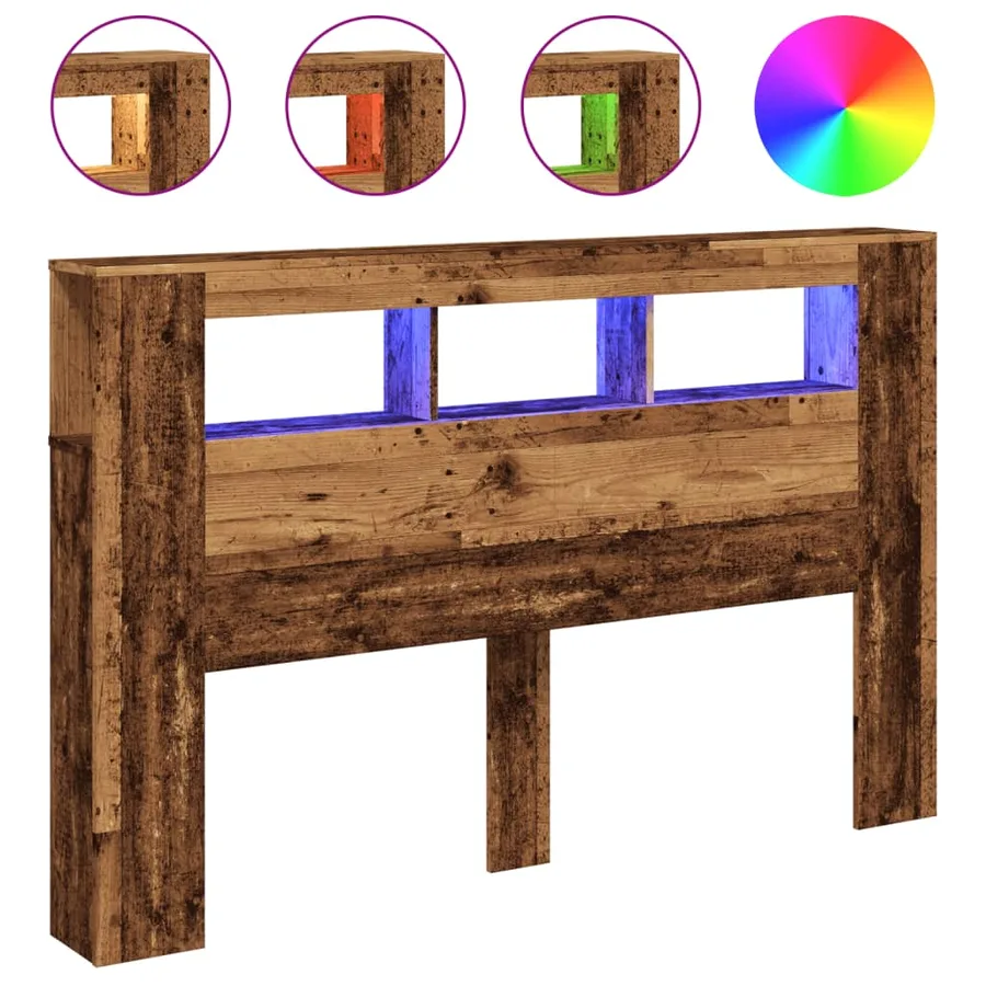 Tête de lit à LED vieux bois 160x18,5x103,5cm bois d'ingénierie - 2