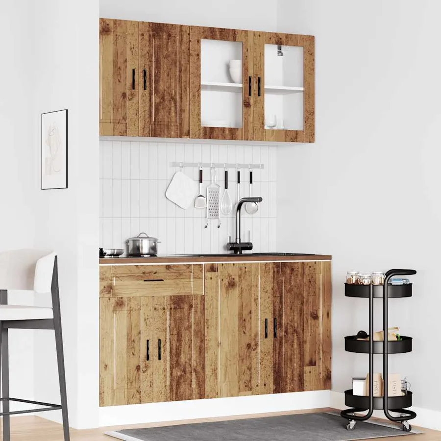 Ensemble de 4 armoires de cuisine "Porto" en bois d'ingénierie vieilli - 3