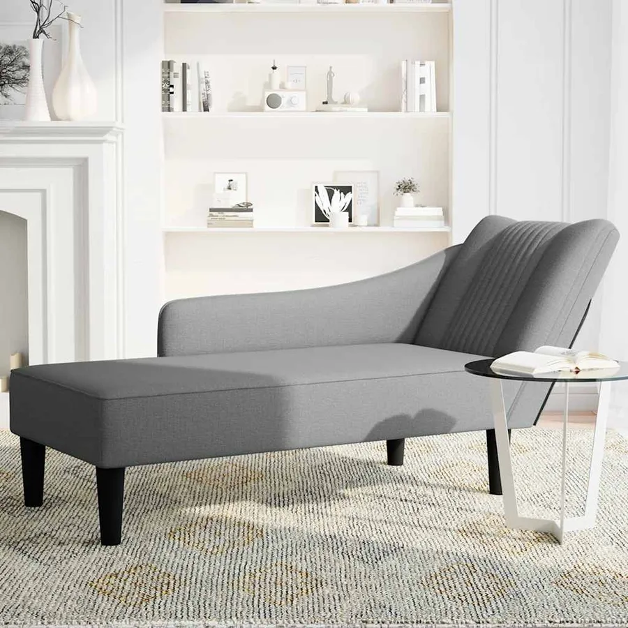 Fauteuil long avec accoudoir droit gris foncé tissu - 3