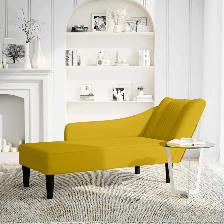 Fauteuil long avec accoudoir droit jaune velours - 2