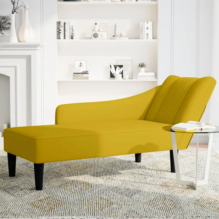 Fauteuil long avec accoudoir droit jaune velours - 3