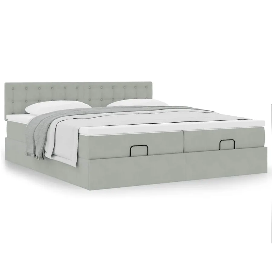 Cadre de lit ottoman avec matelas gris clair 200x200 cm velours - 4