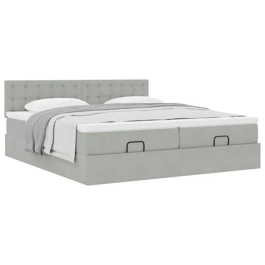 Cadre de lit ottoman avec matelas gris clair 200x200 cm velours - 5