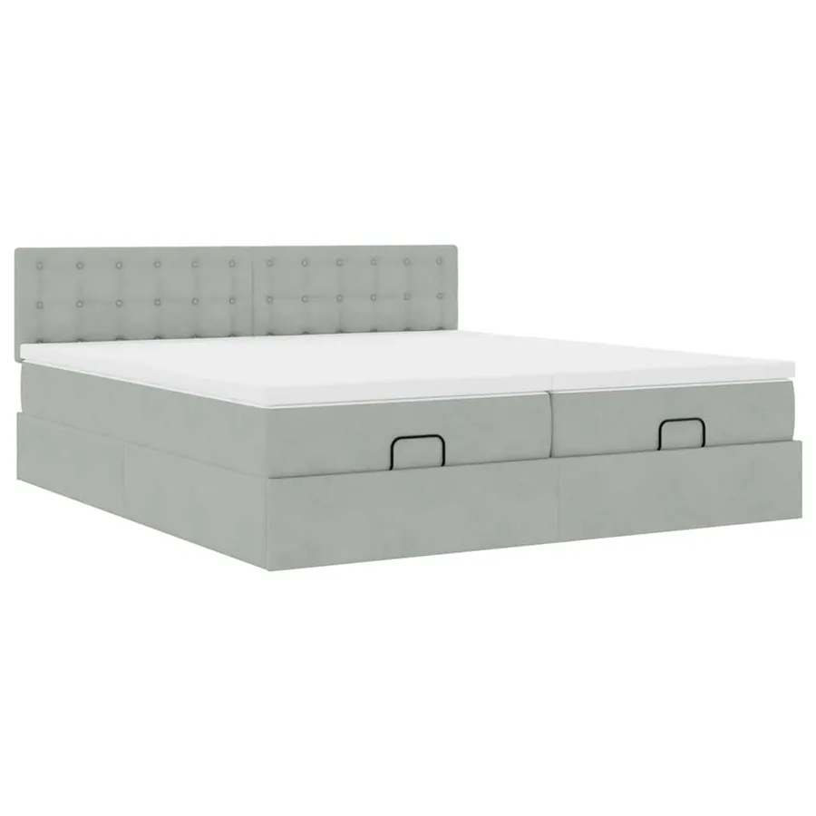 Cadre de lit ottoman avec matelas gris clair 200x200 cm velours - 6