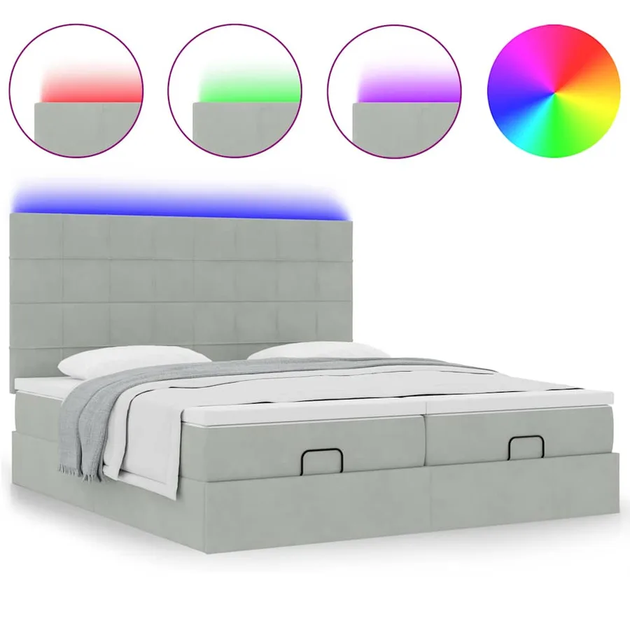 Cadre de lit ottoman avec matelas gris clair 200x200 cm velours - 5