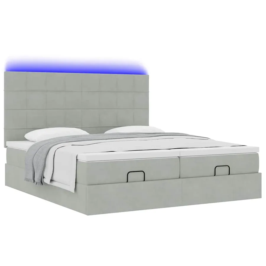 Cadre de lit ottoman avec matelas gris clair 200x200 cm velours - 6