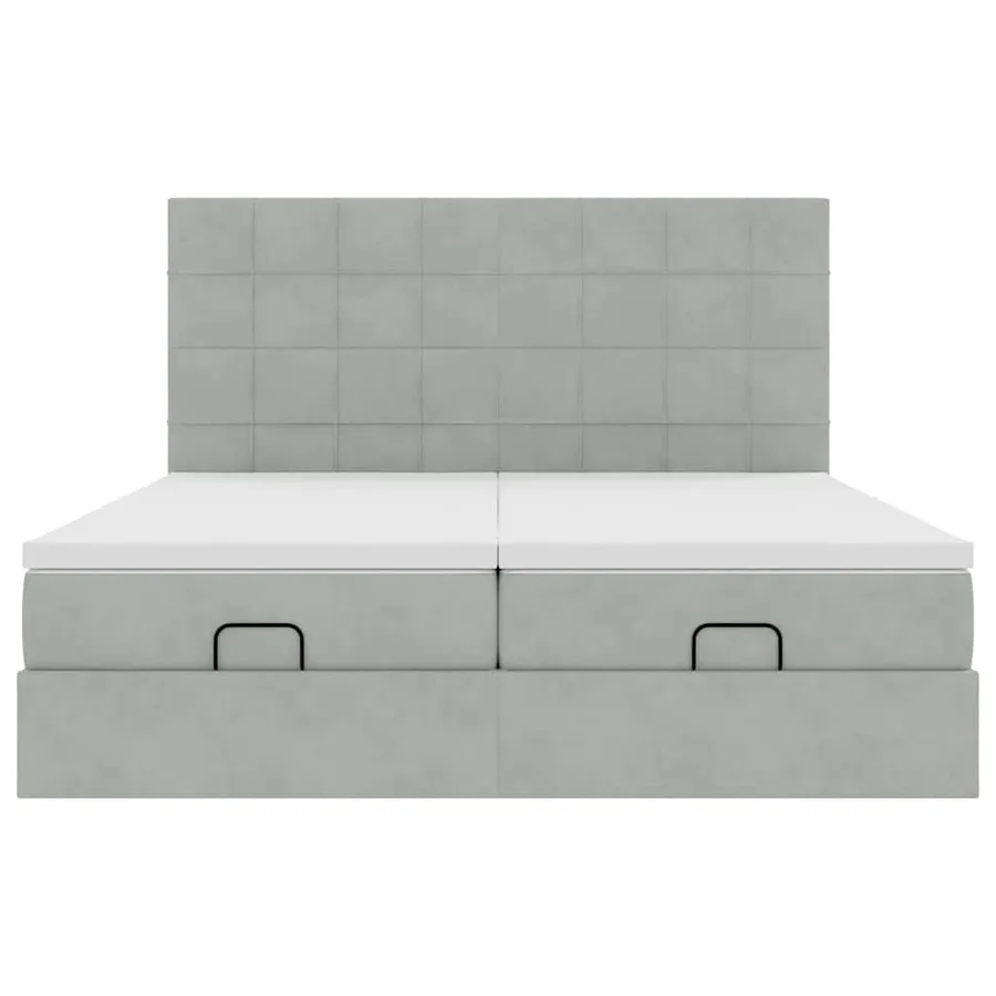 Cadre de lit ottoman avec matelas gris clair 200x200 cm velours - 8