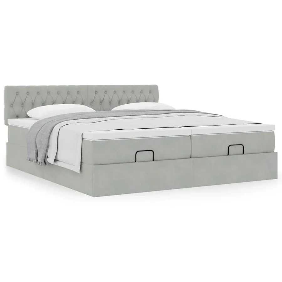 Cadre de lit ottoman avec matelas gris clair 200x200 cm velours - 4