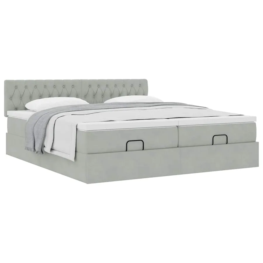 Cadre de lit ottoman avec matelas gris clair 200x200 cm velours - 5