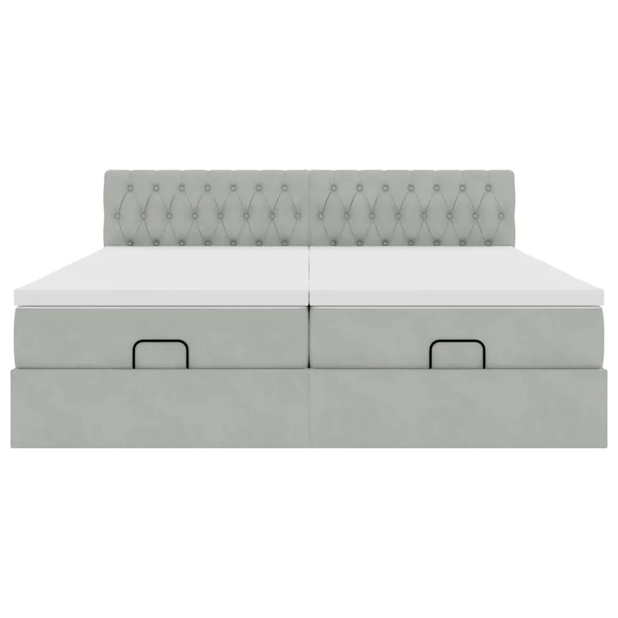 Cadre de lit ottoman avec matelas gris clair 200x200 cm velours - 7