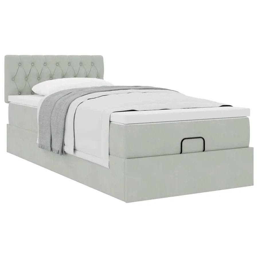 Cadre de lit ottoman et matelas gris clair 100x200 cm velours - 4
