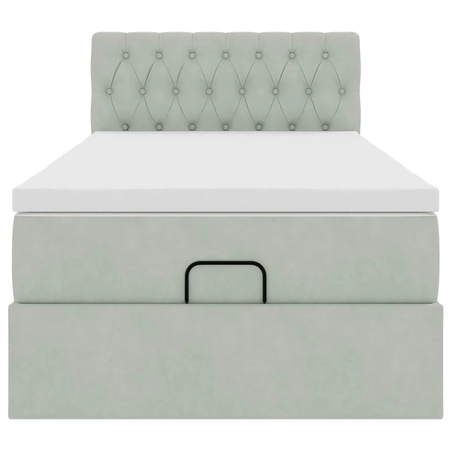 Cadre de lit ottoman et matelas gris clair 100x200 cm velours - 5