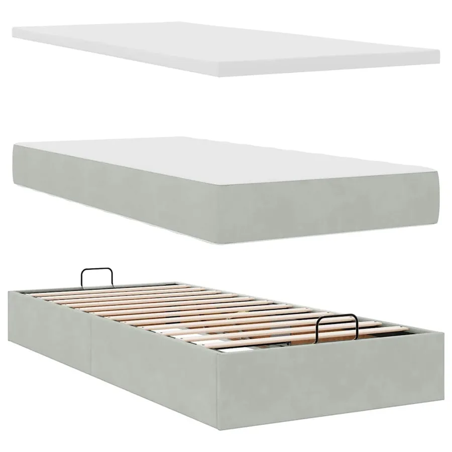 Cadre de lit ottoman et matelas gris clair 100x200 cm velours - 6