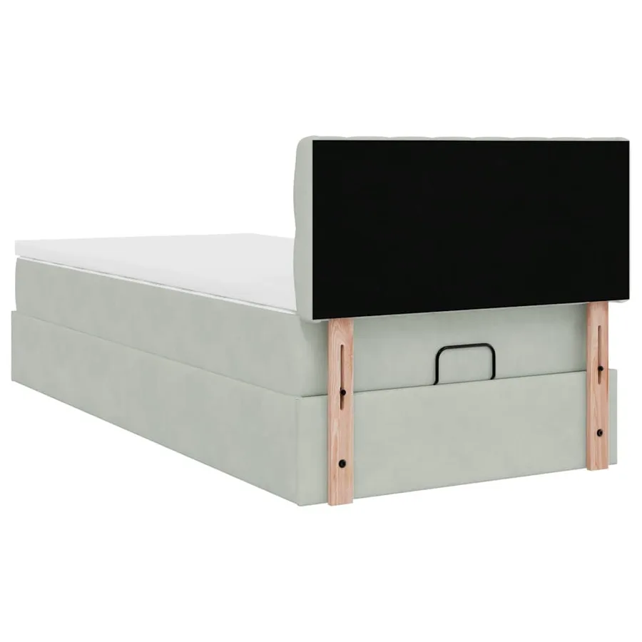 Cadre de lit ottoman et matelas gris clair 100x200 cm velours - 9