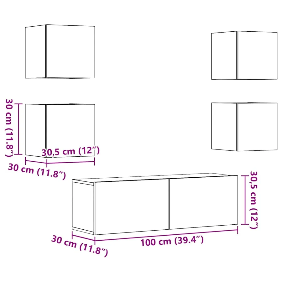 Ensemble de meuble TV mural 5 pcs chêne artisanal - 9