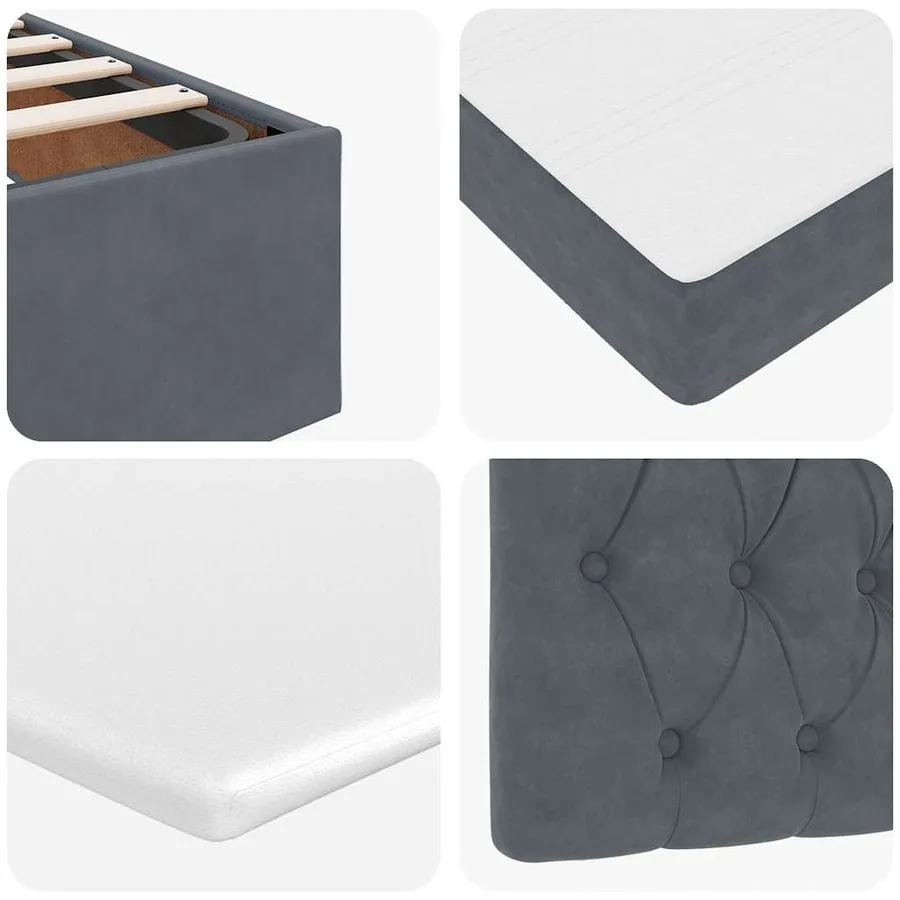 Cadre de lit ottoman avec matelas gris foncé 200x200 cm velours - 14