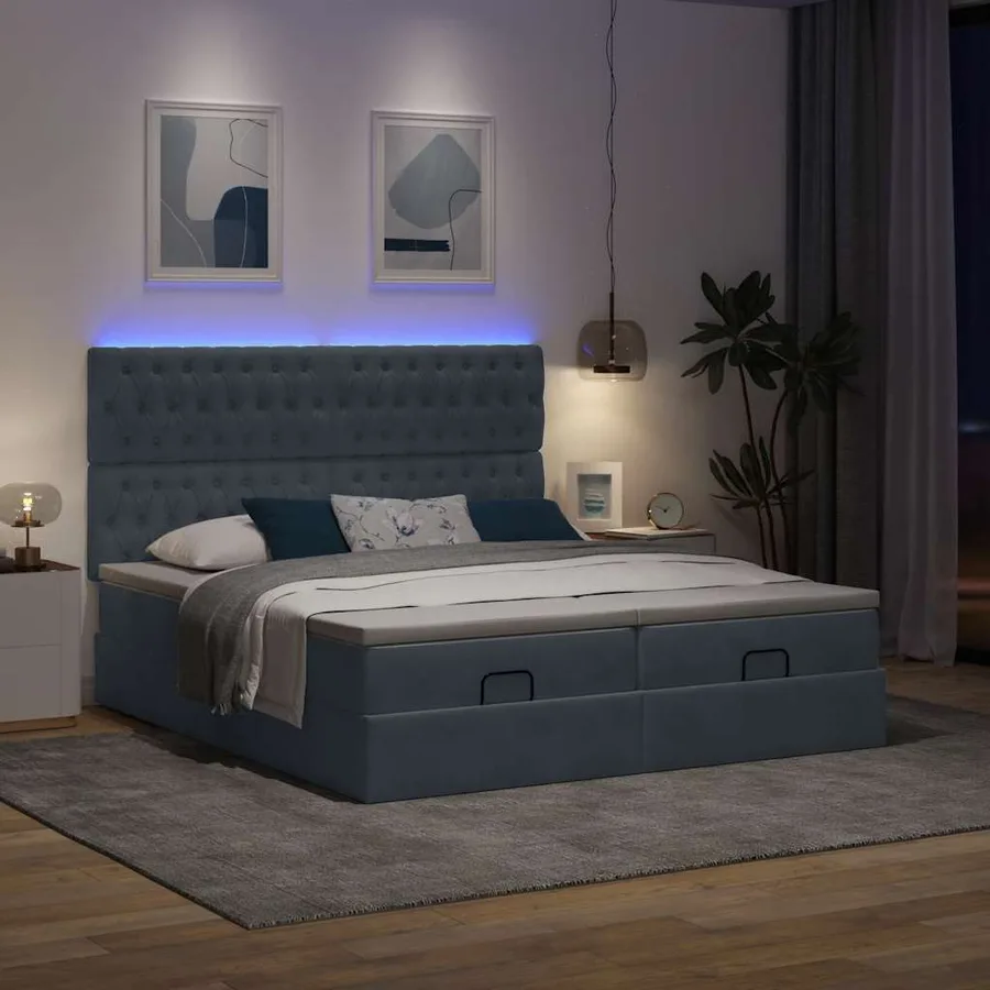 Cadre de lit ottoman avec matelas gris foncé 200x200 cm velours - 3