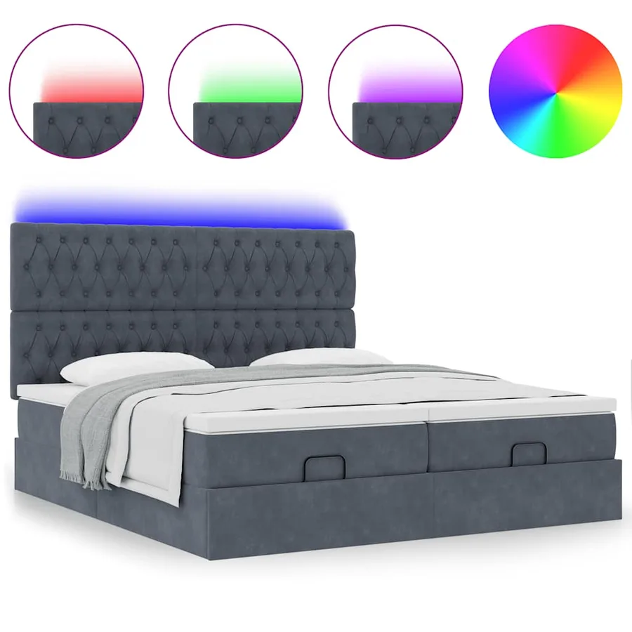 Cadre de lit ottoman avec matelas gris foncé 200x200 cm velours - 5