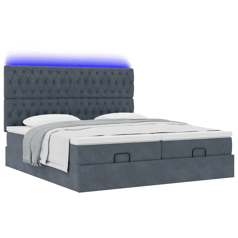 Cadre de lit ottoman avec matelas gris foncé 200x200 cm velours - 6