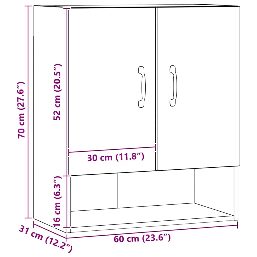 Armoire murale chêne artisanal 60x31x70 cm bois d'ingénierie - 10