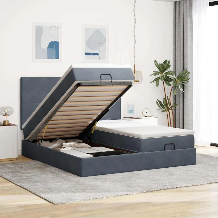 Cadre de lit ottoman avec matelas gris foncé 200x200 cm velours