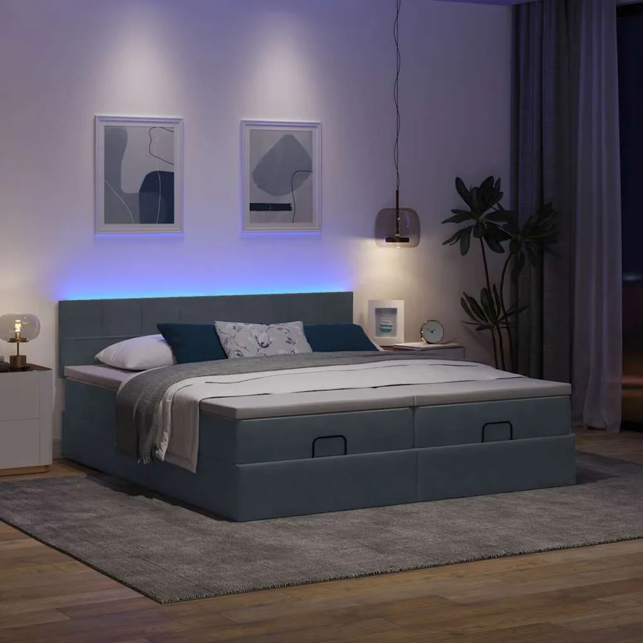 Cadre de lit ottoman avec matelas gris foncé 200x200 cm velours - 3